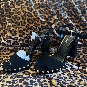 Liliana Black Studded Block Heel Sandals